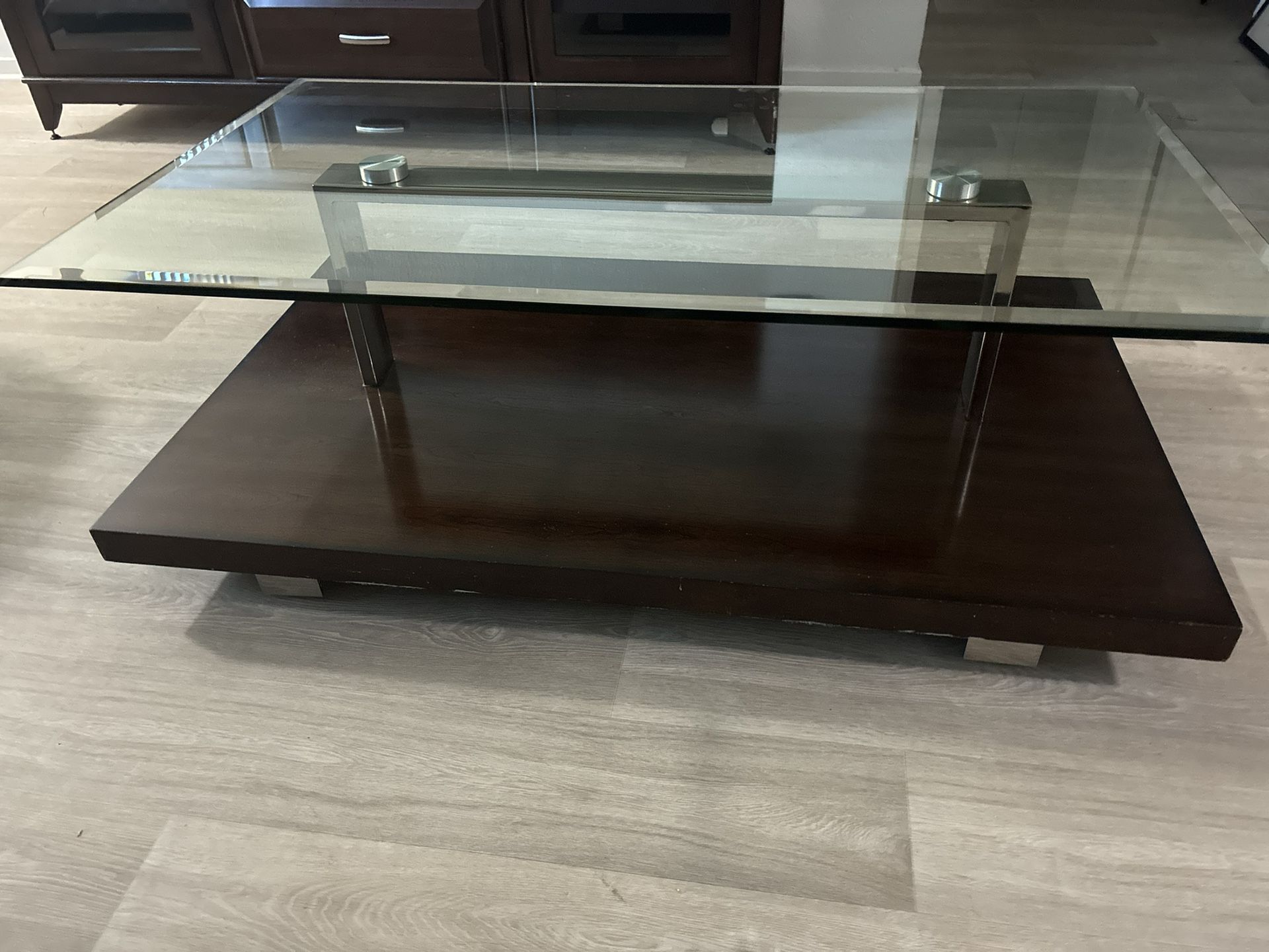 Modern Glass and Wood Coffee Table