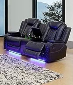 Brand new black leather all power electric fully reclining love seat