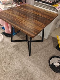 Modern Square Wood Grain Dining Table with Black Metal Legs