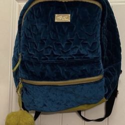 Luv Betsey Johnson Teal Velvet Backpack With Yellow