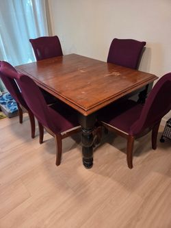 Wood Dining Table with 6 Upholstered Chairs