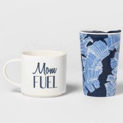 Brand new Mom Fuel Coffee Mug Leaf 🍃 Print 2 Pack Coffee Cups $11.99