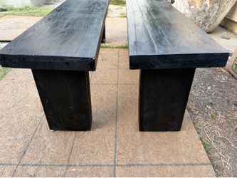 Pair of Modern Black Wood Benches (Dining / Entryway