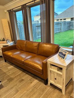 Leather couch and 2 end tables