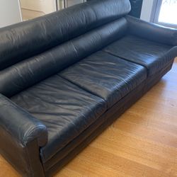 Vintage Leather Factory Black Sofa Couch 