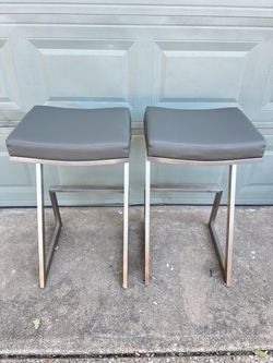 Set of Armen Living Atlantis Backless Faux Leather and Brushed Stainless Steel Bar Stool