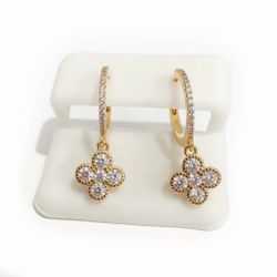 14k Gold  Plated Earrings with Clover Crystal Charms
