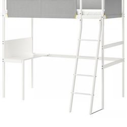 IKEA Twin Loft Bed With Desk & Mattress (Like New)