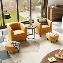Accent Chair Set of 2, Velvet Accent Chair with Ottoman for Living Room