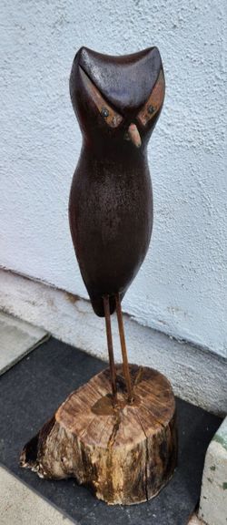 Wood Owl Decor Statue