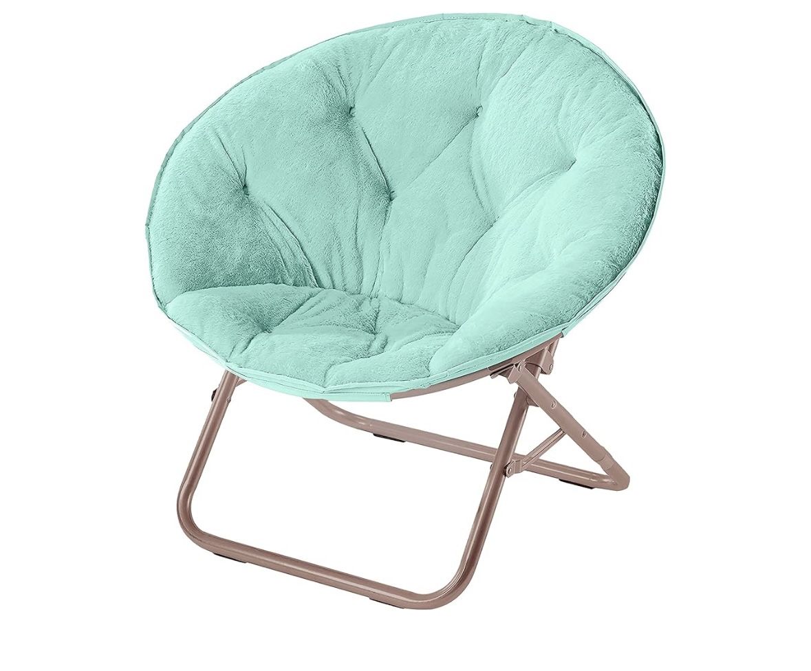 Urban Lifestyle Comfy Super Soft Faux Fur Saucer Chair with Folding Metal Frame, Mint