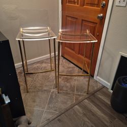 Pair Of Modern Clear Barstools With Gold Legs