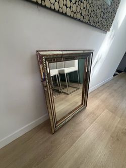 Hollywood Regency Venetian Antiqued Mirrored Frame Wall Mirror (35" x 27") – Heavy High Quality