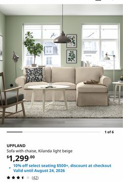 IKEA UPPLAND Sofa with chaise, Kilanda light beige