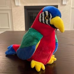 Vintage 90s Ty Beanie Buddy Jabber Parrot Plush Toy, Stuffed Animal Stuffed 11” 