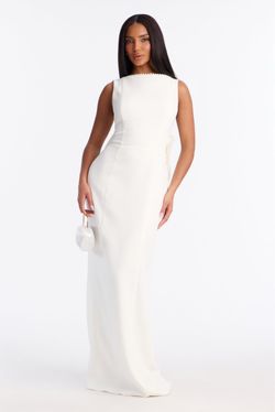 Fashion Nova  White Elegant And Elevated Bow Gown and accessories