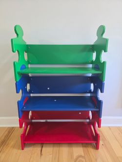 Jigsaw Puzzle Themed Bookshelf (Green, Blue, and Blue)