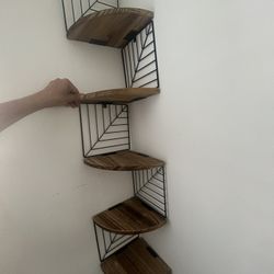 Modern Corner Shelf, Wood, And Metal