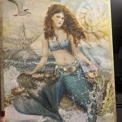 Mermaid Canvas Wall Art - Coastal Beach Decor - Large Print