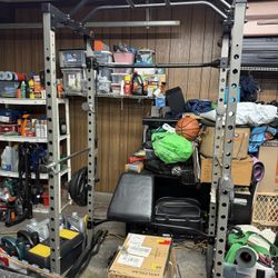 Fitness Reality Power Cage squat Rack, landmine Attachment and Weight Plates Holder