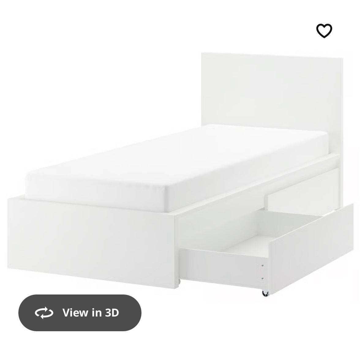 MALM High bed frame/2 storage boxes, white/Luröy, TWIN