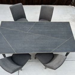 Upscale Alder & Tweed Modern Dining Table & Four Ashley Upholstered Chairs