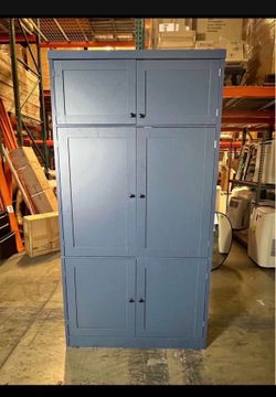 New 80"x41" Kitchen Pantry Cabinet w/ 2 Power Outlets Large Freestanding Cupboard w/ Microwave Stand
