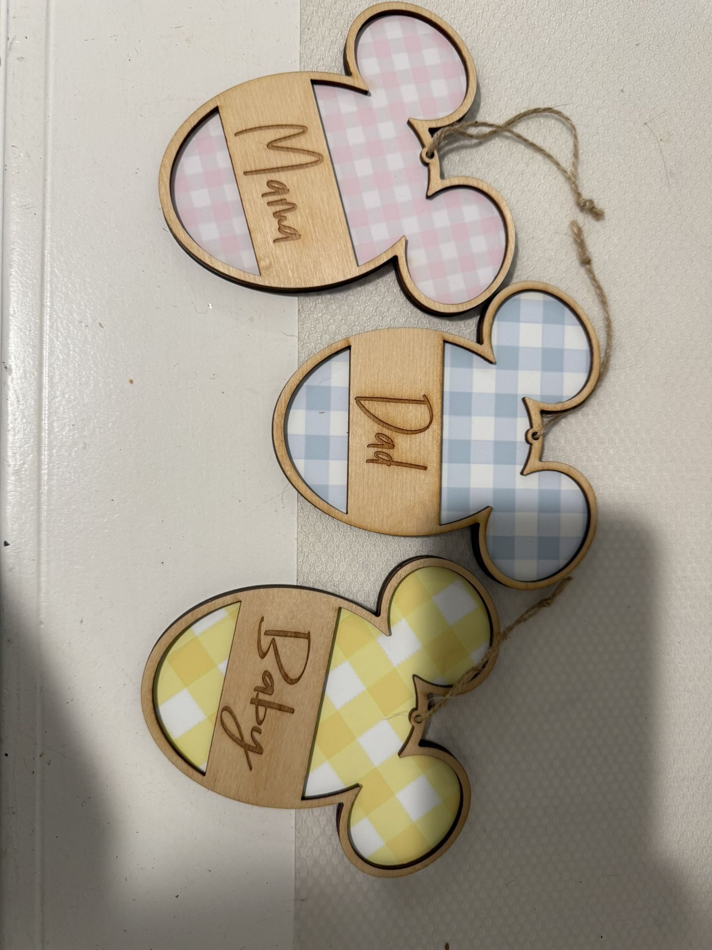 Castle bound Easter Wooden Cut Ornaments Mama Dada Baby