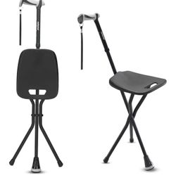 Walking Cane with Seat,Lightweight Foldable, Adjustable, Collapsible Canes with Stool for Men & Women, Heavy Duty All Terrain Tip, Portable Walking St