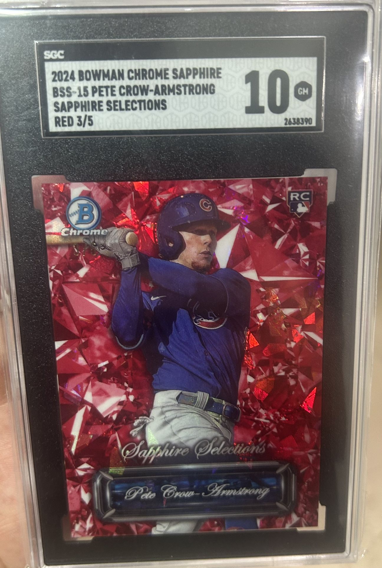 2024 Bowman Chrome Sapphire Pete Crow-Armstrong Sapphire Selections Red 3/5 SGC 10 Rookie