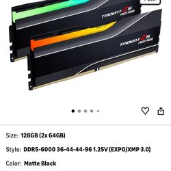 G.SKILL Trident Z5 Neo RGB Series DDR5 RAM (AMD EXPO & Intel XMP 3.0) 128GB (2x64GB) 6000MT/s