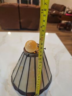 Leaded Stained Glass Lamp Shade Cream Scalloped w Finial- FOR PARTS & REPAIR