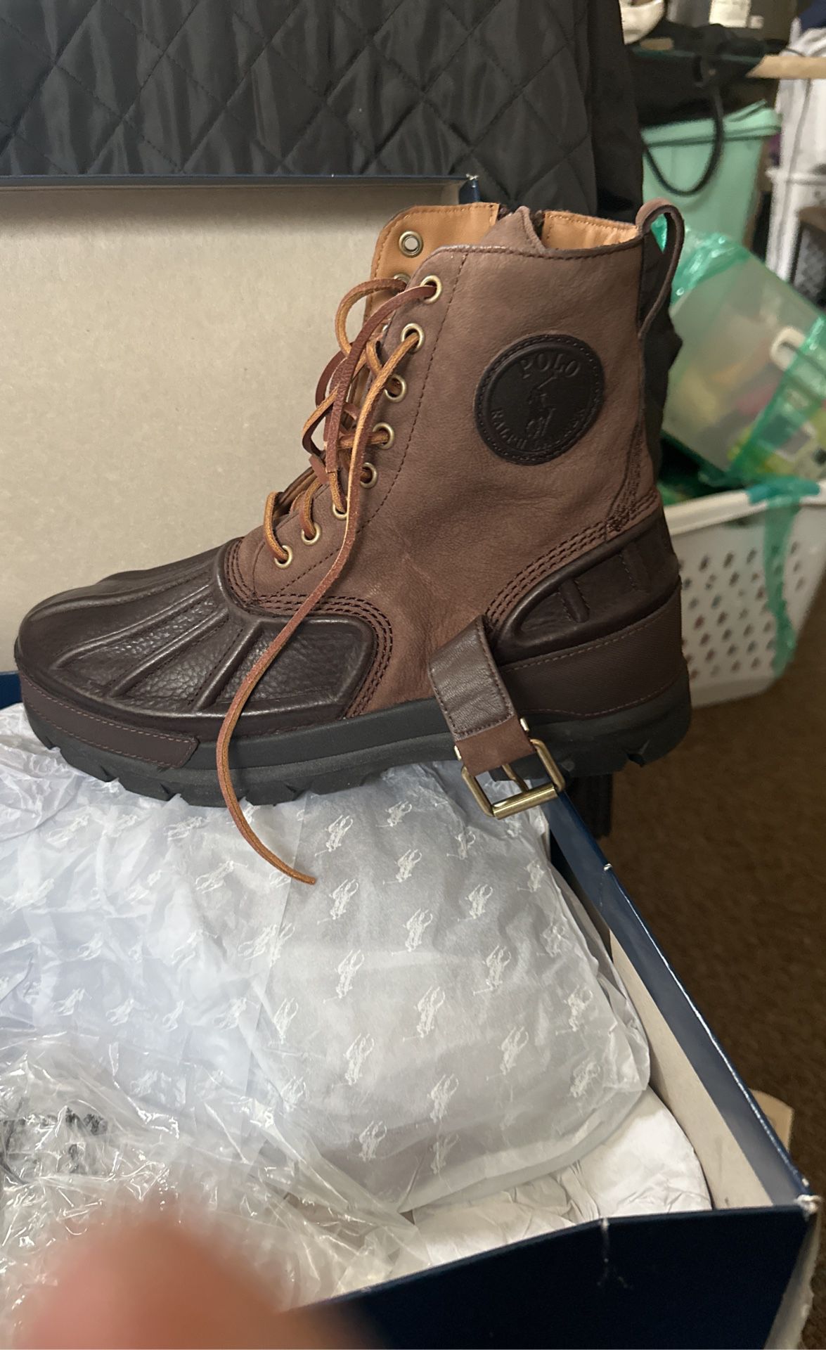 Polo Boots Dark Brown Leather, Size 9. 