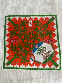 Italian Scarf "Coat of Arms" - Rhinoceros & Snakes Motif - 31x31"- Leonardi-Italy 1970s.