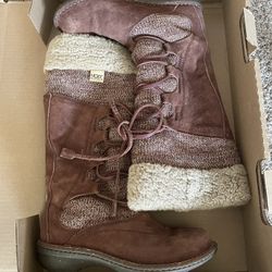 Ugg Shearling Chocolate Brown Sweater Lace Up Boots Size 6.5