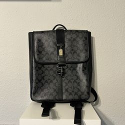 Coach CJ575 Blaine Backpack Signature Canvas & Calf Leather In CHARCOAL