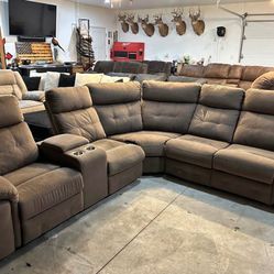 Brown Sectional Recliner Couch  W/ Cupholder