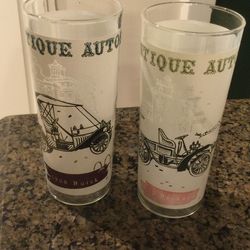 Antique Autos Glasses Set Of 2
