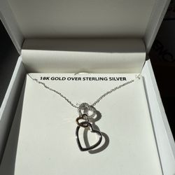 Brand New In Box with tags 18k Gold Diamond Heart 3 Hearts Together Hearts Connected Necklace 
