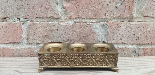 Vintage Brass Ornate 3-Light Candlestick Holder
