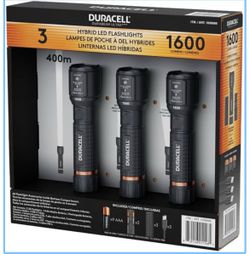 DURACELL Durabeam Ultra Hybrid LED Flashlights, Set of 3, with Rechargeable and AAA Alkaline Batteries (1600, Lumens)@Tools-479