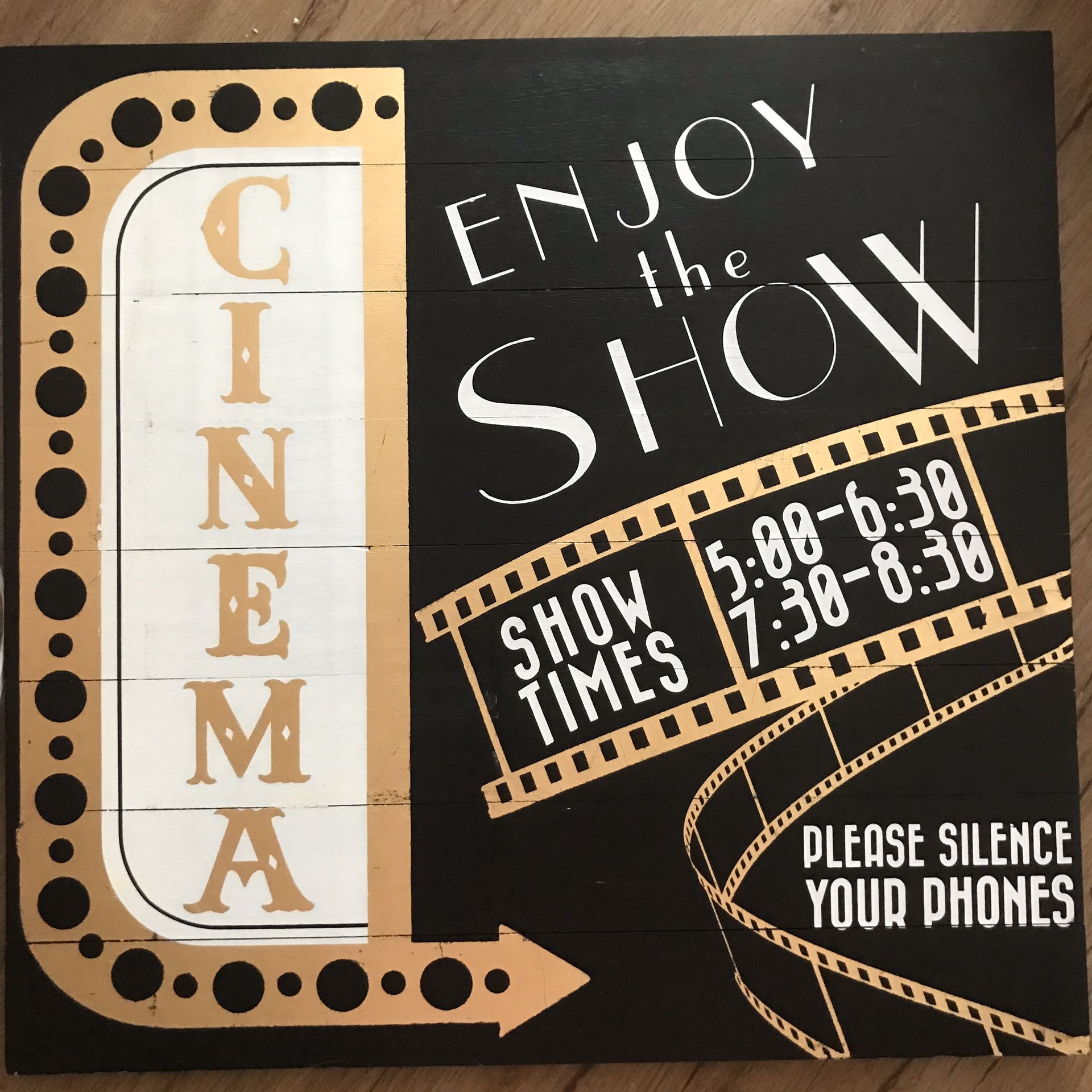 Large wood sign for home movie theatre decor