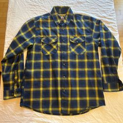 Dixxon Flannel Co Aim High Blue Yellow Plaid D-Tech Shirt Mens Large Long Sleeve