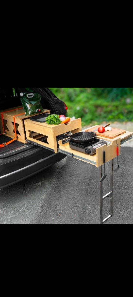 Camping Kitchen Box, Slide-Out , All-in-One, with Sink, Washing, Chopping, Cooking, Folding Table , Set Up In 1min, New Seal Box