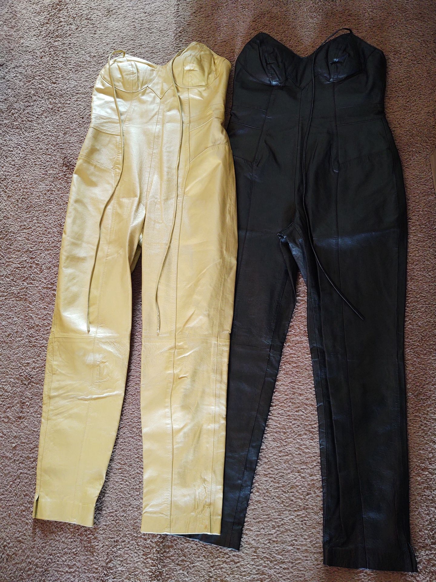 Leather jumpsuit Women's gold size 12 leather halter top jumpsuit
