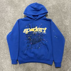 Sp5der Dare To Live Hoodie Blue Spider Web NEW Authentic