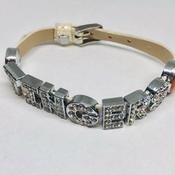Wristband with slide in charms with Stingers logo with rhinestones