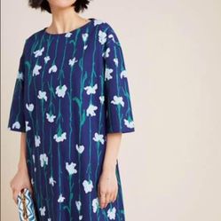 NWT Marimekko Tarika Vintage Blue Flower Tunic Mini Dress sz 34