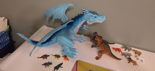Large Blue Dragon Figure with Small Dinosaur Toys