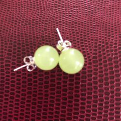Olive color jade earrings 925 sterling silver